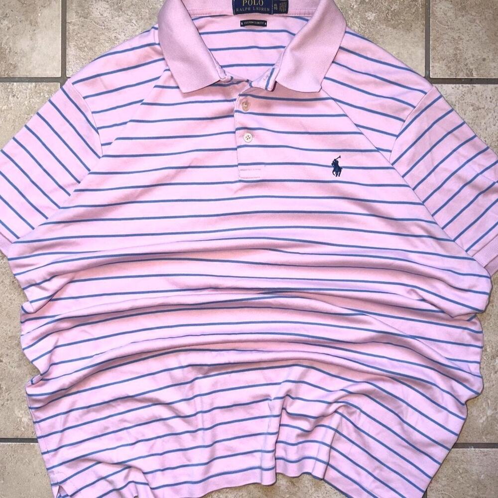 Polo by Ralph Lauren Pink and Navy Custom Slim Fit Polo Shirt Size XL